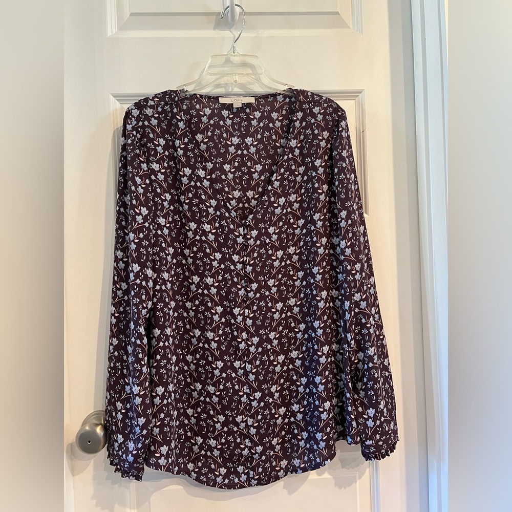 Loft Plum and Blue Blouse with Long Sleeves feminine!!